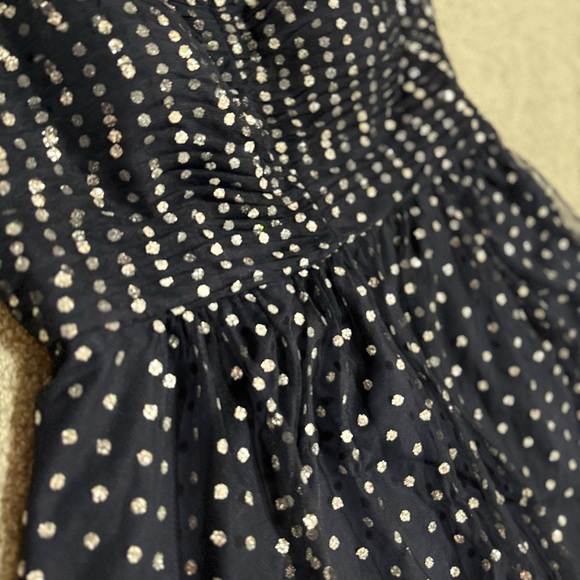 Nordstrom Eliza J Navy Silver Glitter Polka Dot Tulle Cocktail Retro Midi Dress - Picture 11 of 11